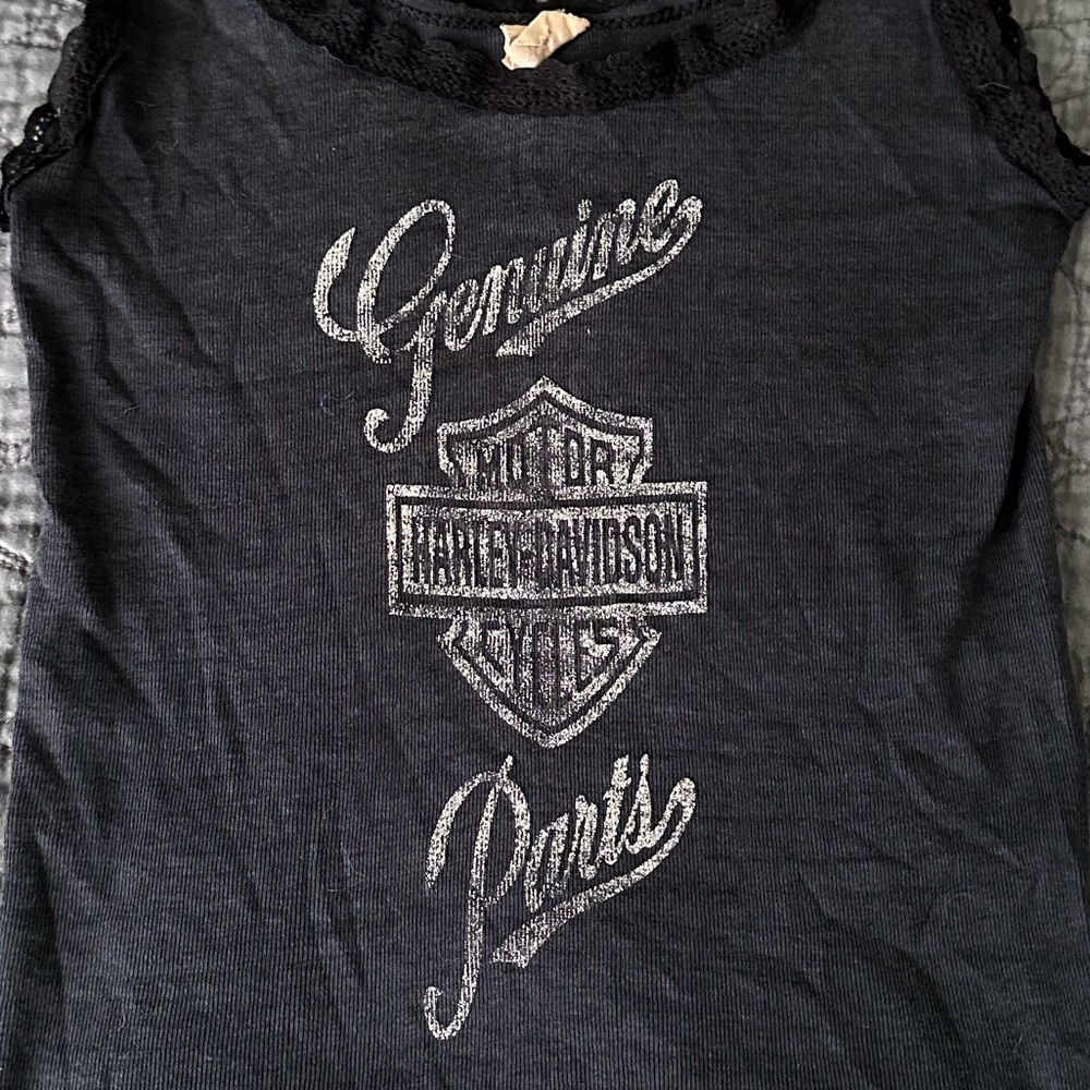 Harley-Davidson Motorcycles Vintage Women's Black lace Tank Top - Picture 6 of 6